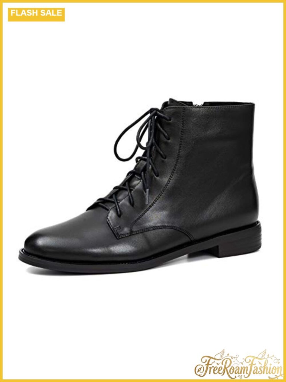 Lace-up Leather Ankle Boots Low Heel Slip Resistant Booties